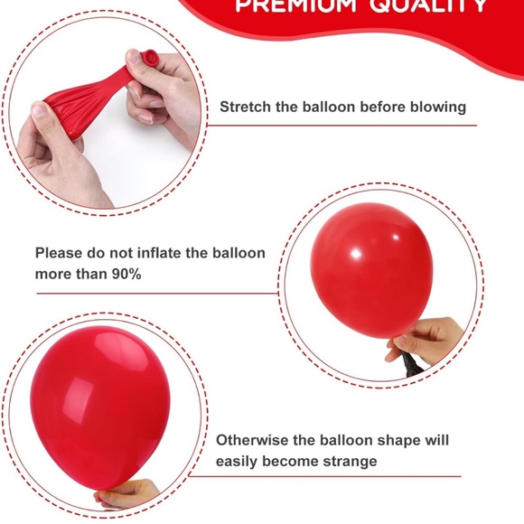 RUBFAC 135pcs Red Balloons 12 Inch Premium Red Balloons and Ribbon, - Picture 4 of 6